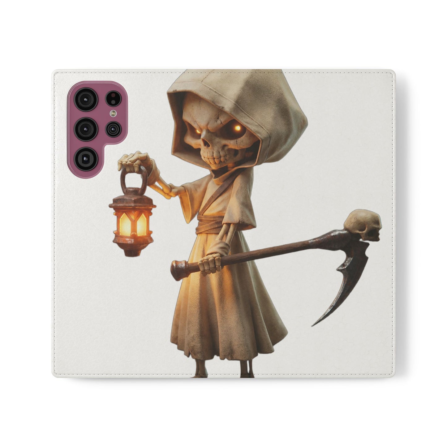 Lantern-Bearing Sentinel Flip Cases – Hooded Guardian with Scythe and Warm Glow