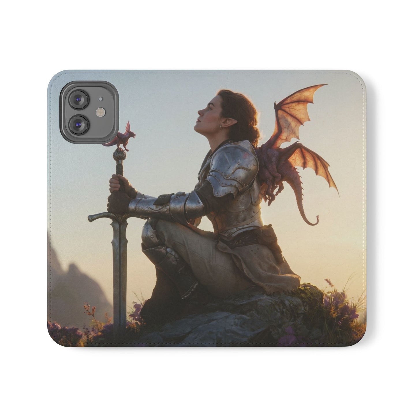 Dragon Knight Flip Cases – Sunlit Sentinel with Mini Drake and Sword