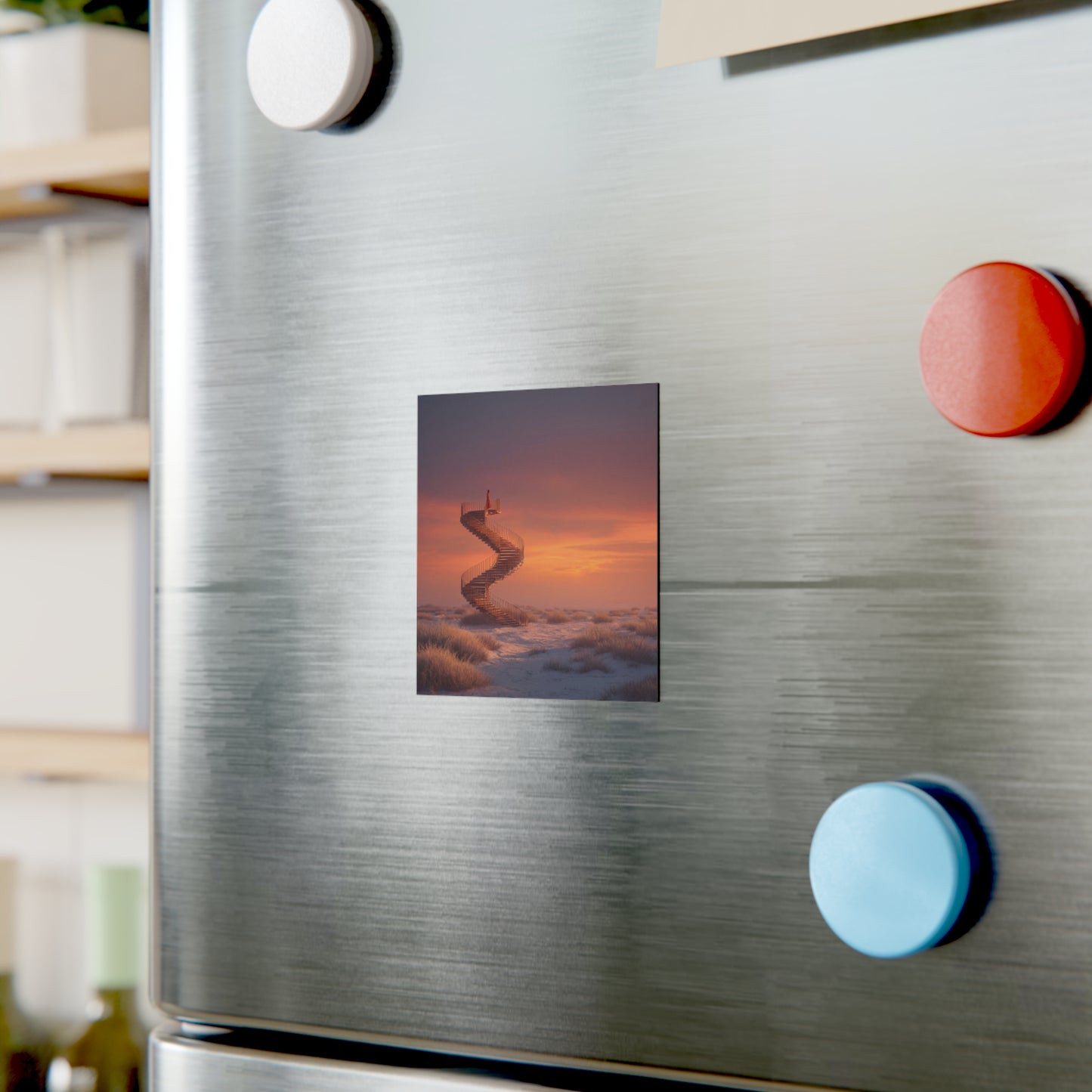 Solitary Spiral Staircase Magnet – Sunset Wanderer at Dawn’s Edge