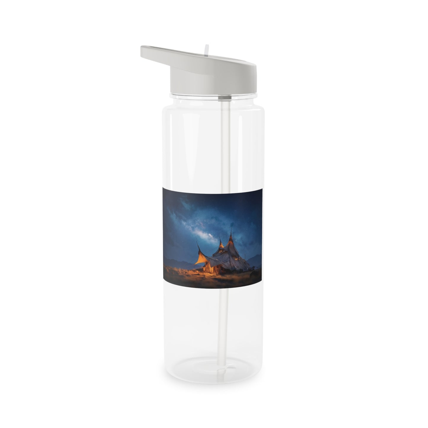 Starlit Wagon Tent Water Bottle – Amber Glow Under Milky Way