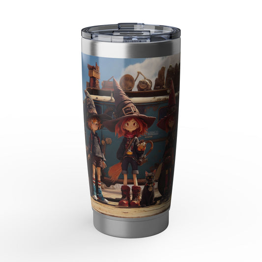 Witch Roadtrip Vagabond 20oz Tumbler – Three Wands & a Cat in Sun-Dappled Dust