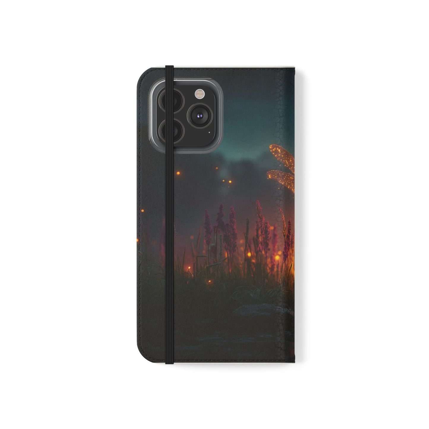 Bioluminescent Dragonfly Flip Cases – Glowing Amber Wings Over Twilight Marsh