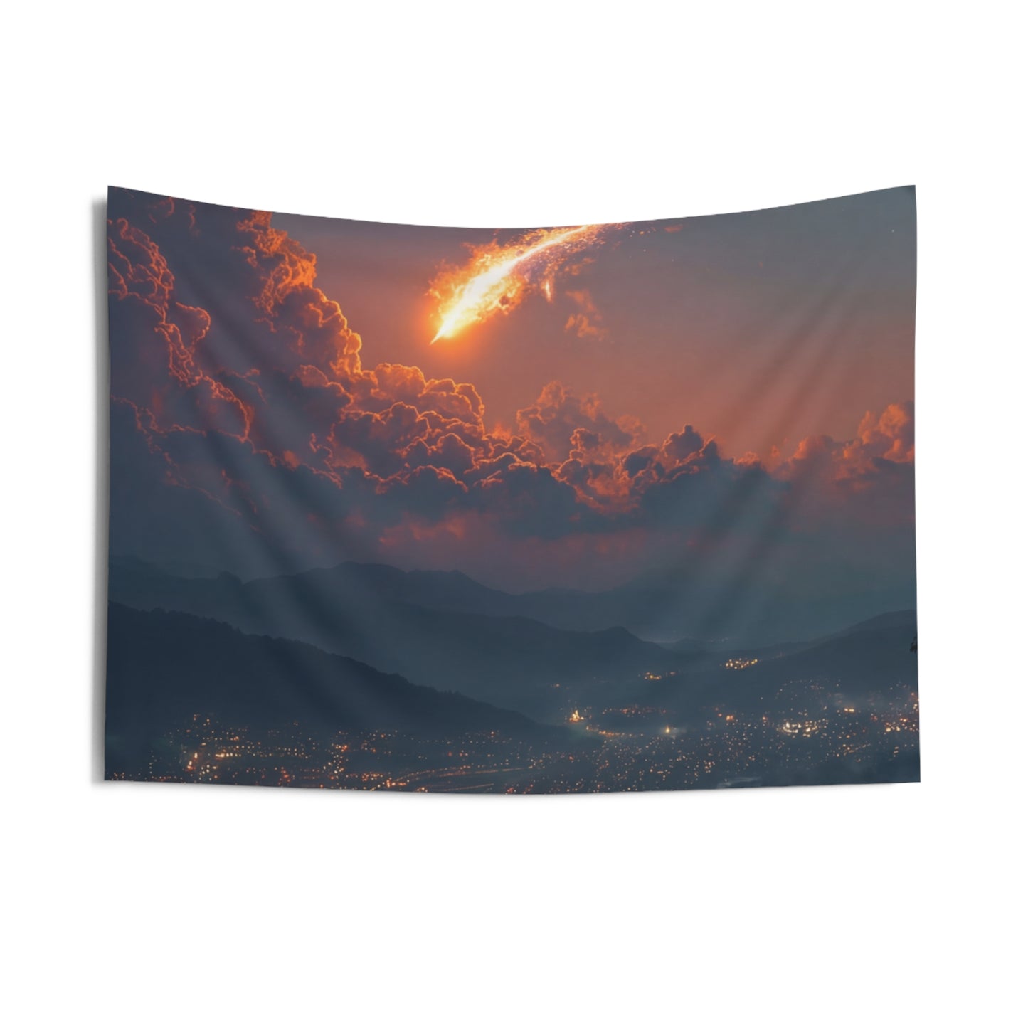 Celestial Fireball Indoor Wall Tapestries – Skyfall Over Mountain Vale