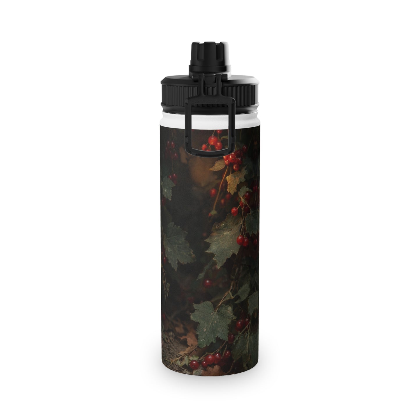 Candlelit Rat Forager Stainless Steel Water Bottle, Sports Lid – Autumn Berry Harvest