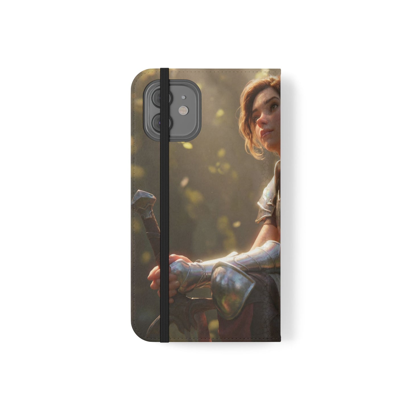 Elven Knight with Dragon Flip Cases – Iridescent Armor & Tiny Guardian Portrait