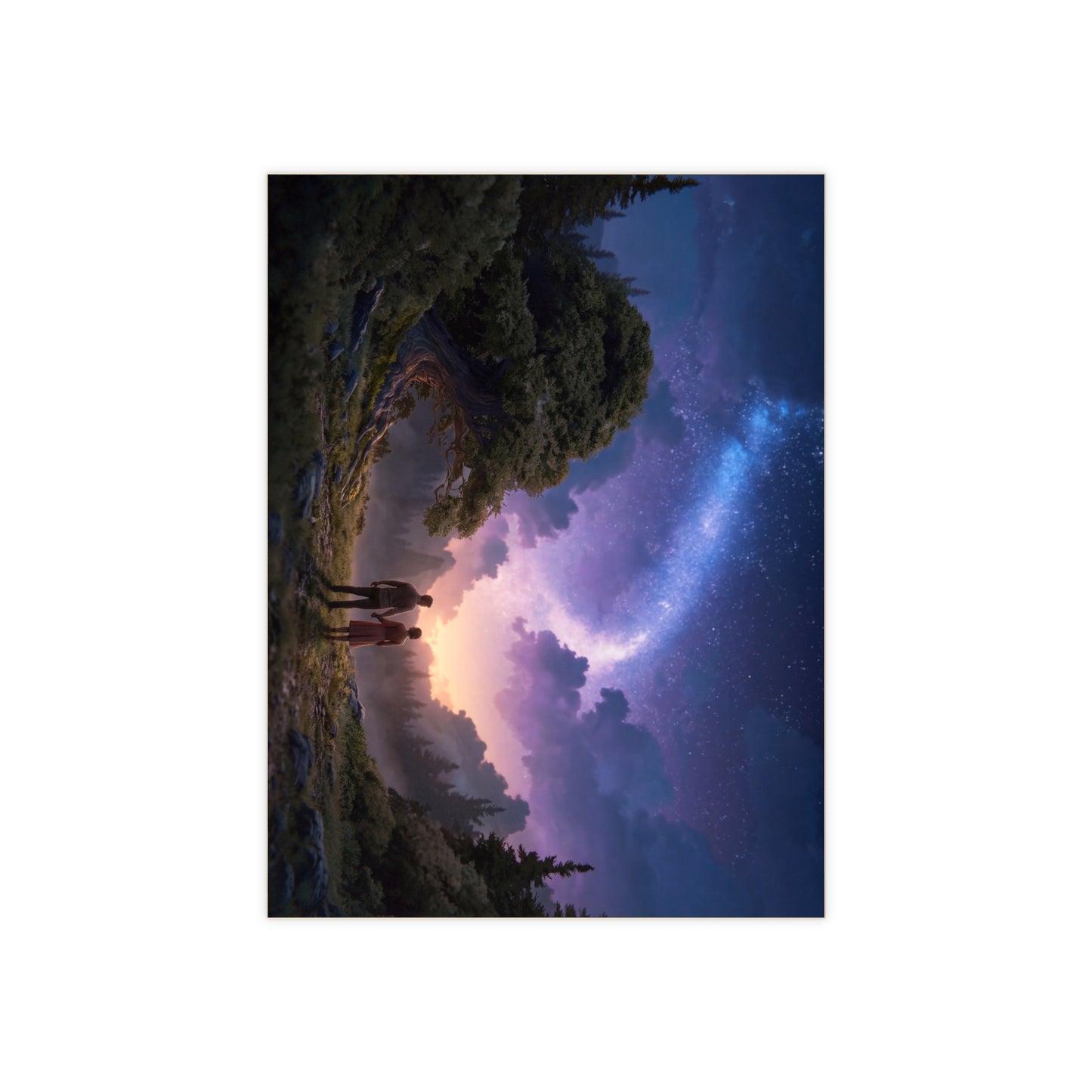 Starlit Lovers Ceramic Photo Tile – Whispering Forest Under the Milky Way