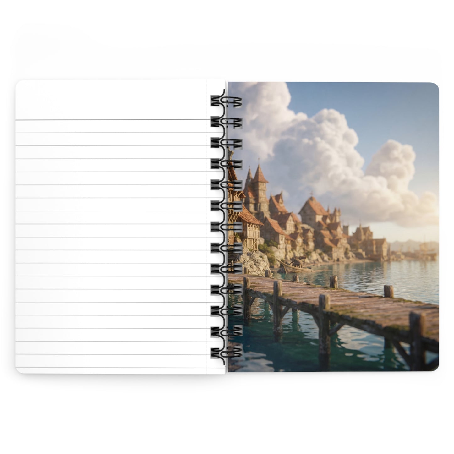 Coastal Viking Village Spiral Bound Journal – Sunlit Stone & Timber Dreamscape