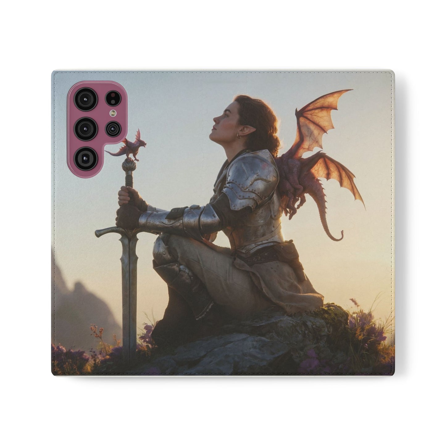 Dragon Knight Flip Cases – Sunlit Sentinel with Mini Drake and Sword