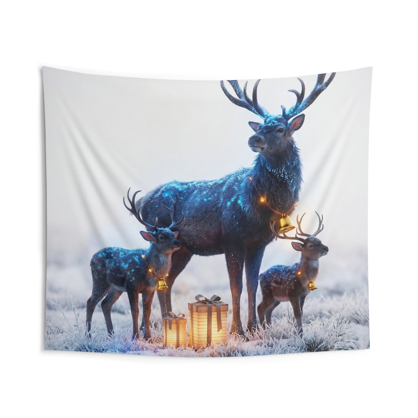 Frostbound Deer Family Indoor Wall Tapestries – Whispering Winter Giftscape