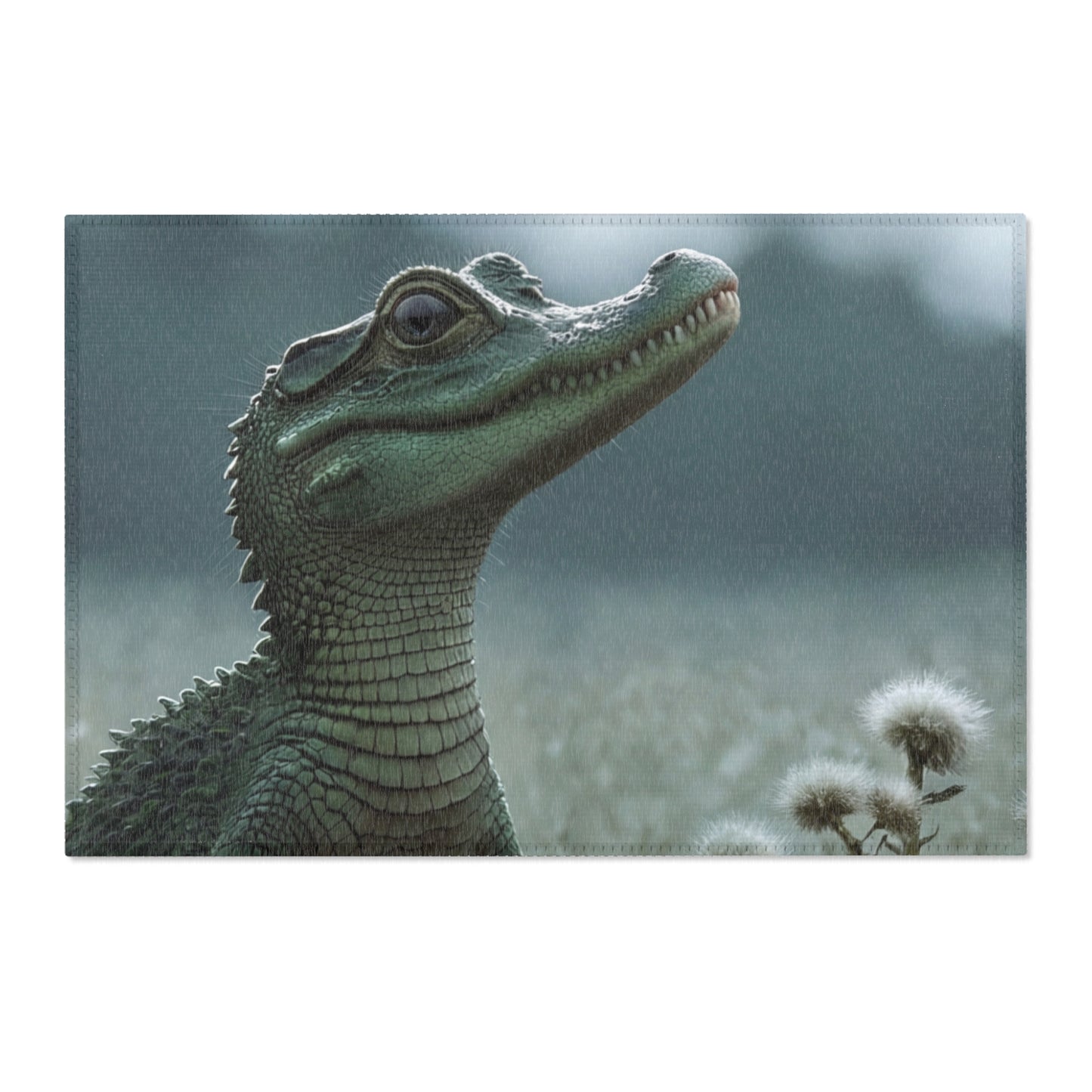 Curious Caiman Rug – Misty Meadow Encounter