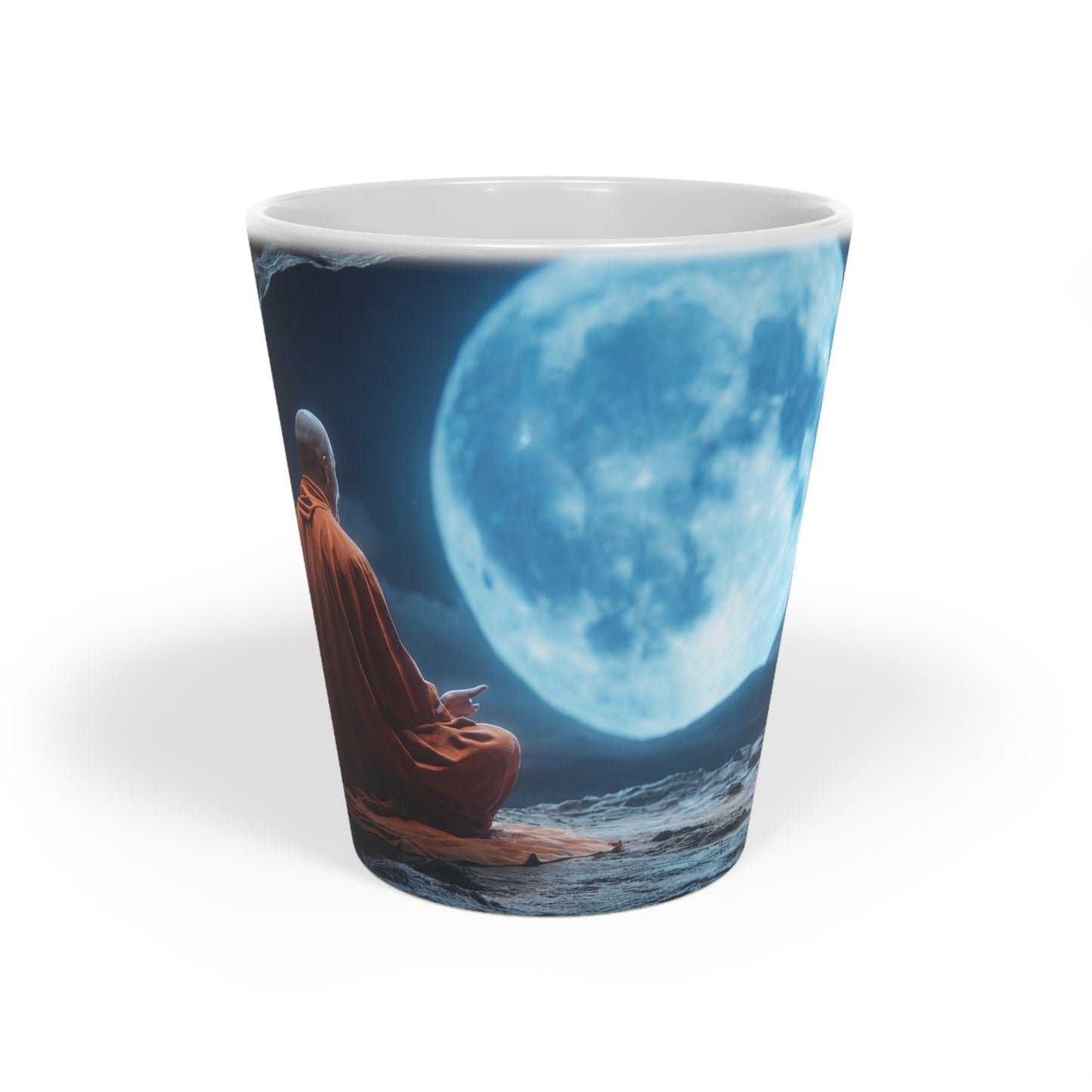 Moonlit Monk Latte Mug, 12oz – Stillness Beneath the Celestial Dome