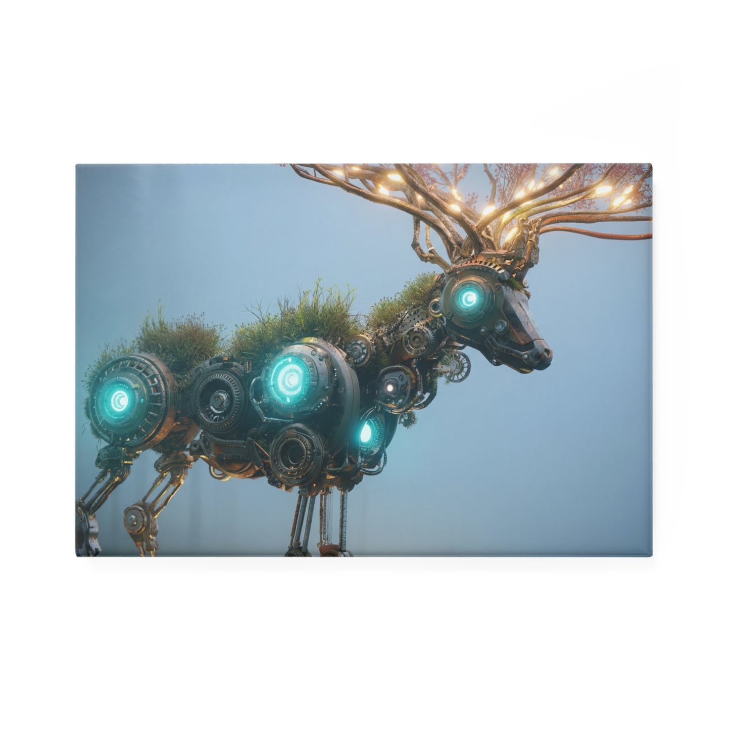 Cybernetic Forest Stag Button Magnet, Rectangle (1 & 10 pcs) – Glowing Antlers in Misty Dawn