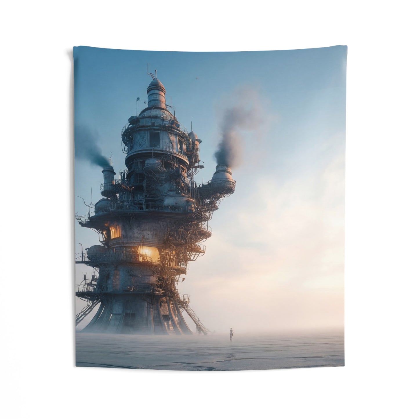 Steamforged Tower Indoor Wall Tapestries – Dusk Over the Iron Sentinel