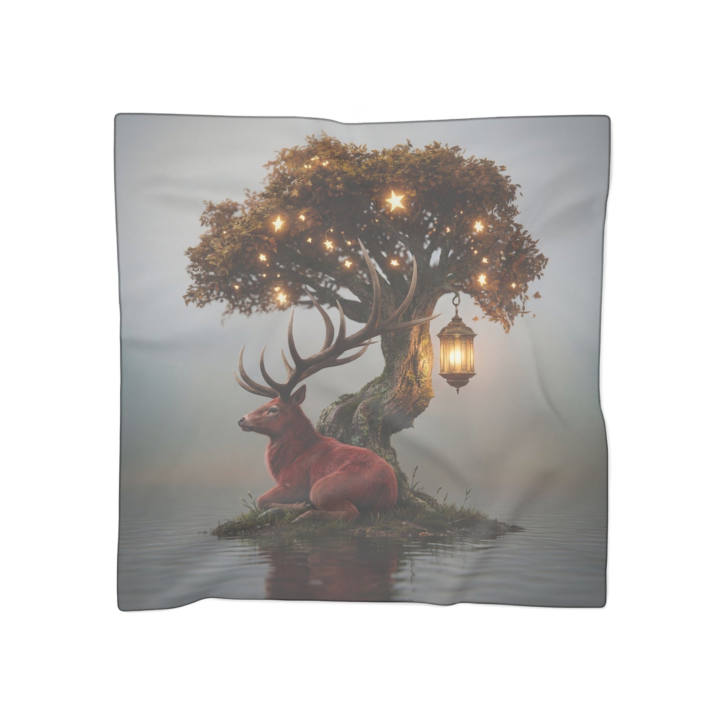 Starlit Stag Beneath Ancient Tree Poly Scarf – Whispering Woods Ambience