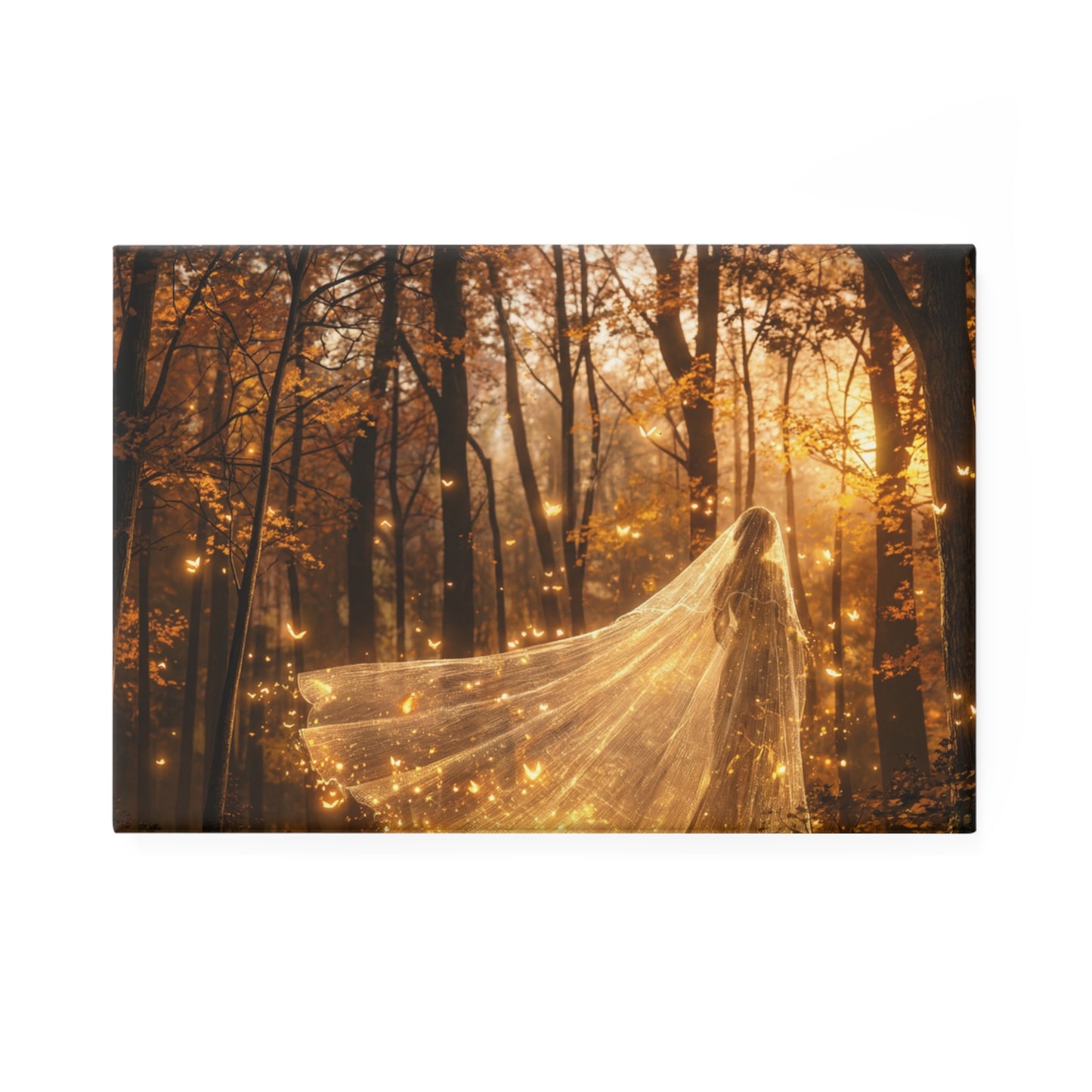 Golden Veil Forest Spirit Button Magnet, Rectangle (1 & 10 pcs) – Sunset Whispers in the Autumn Grove