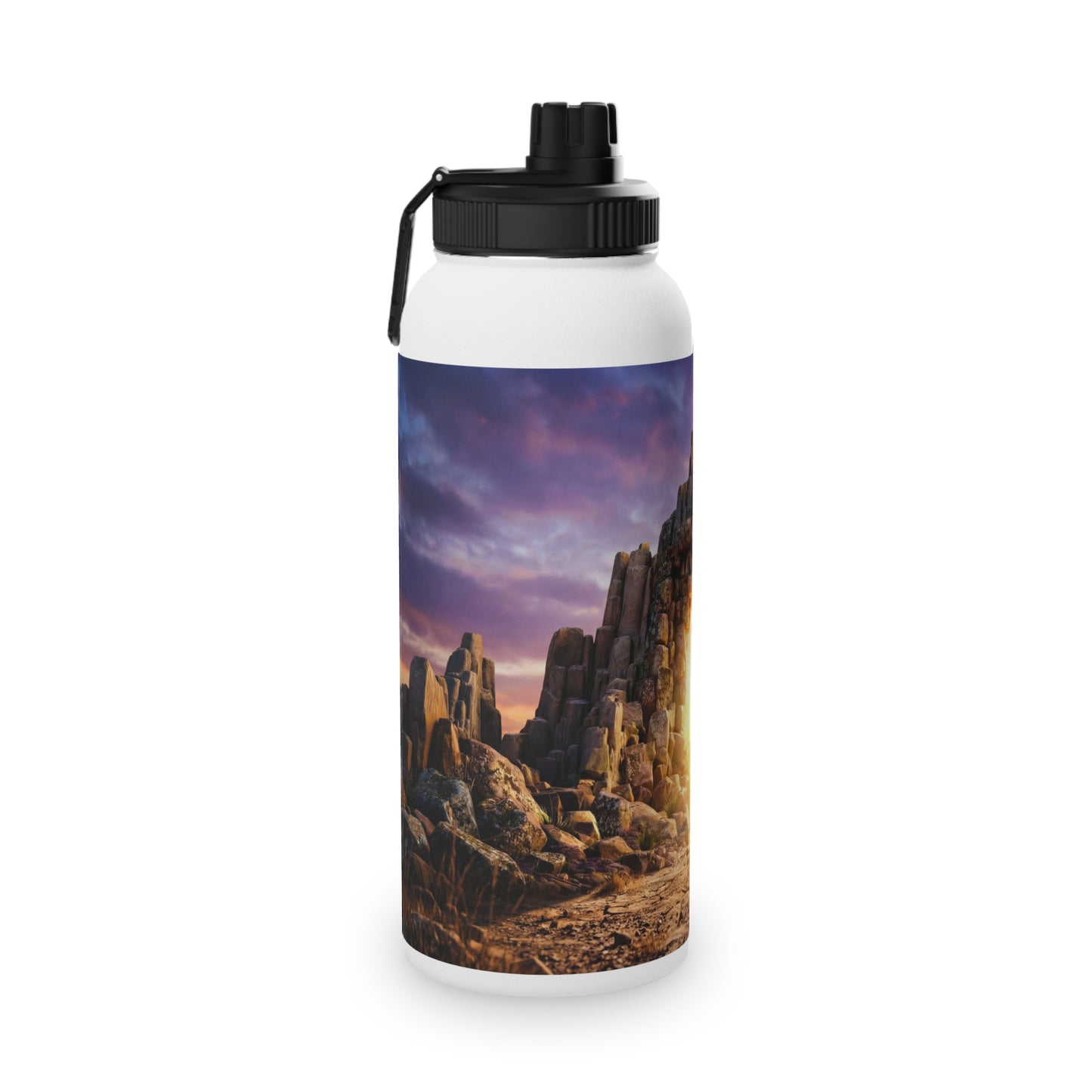 Celestial Portal Stainless Steel Water Bottle, Sports Lid – Sunlit Stone Gateway