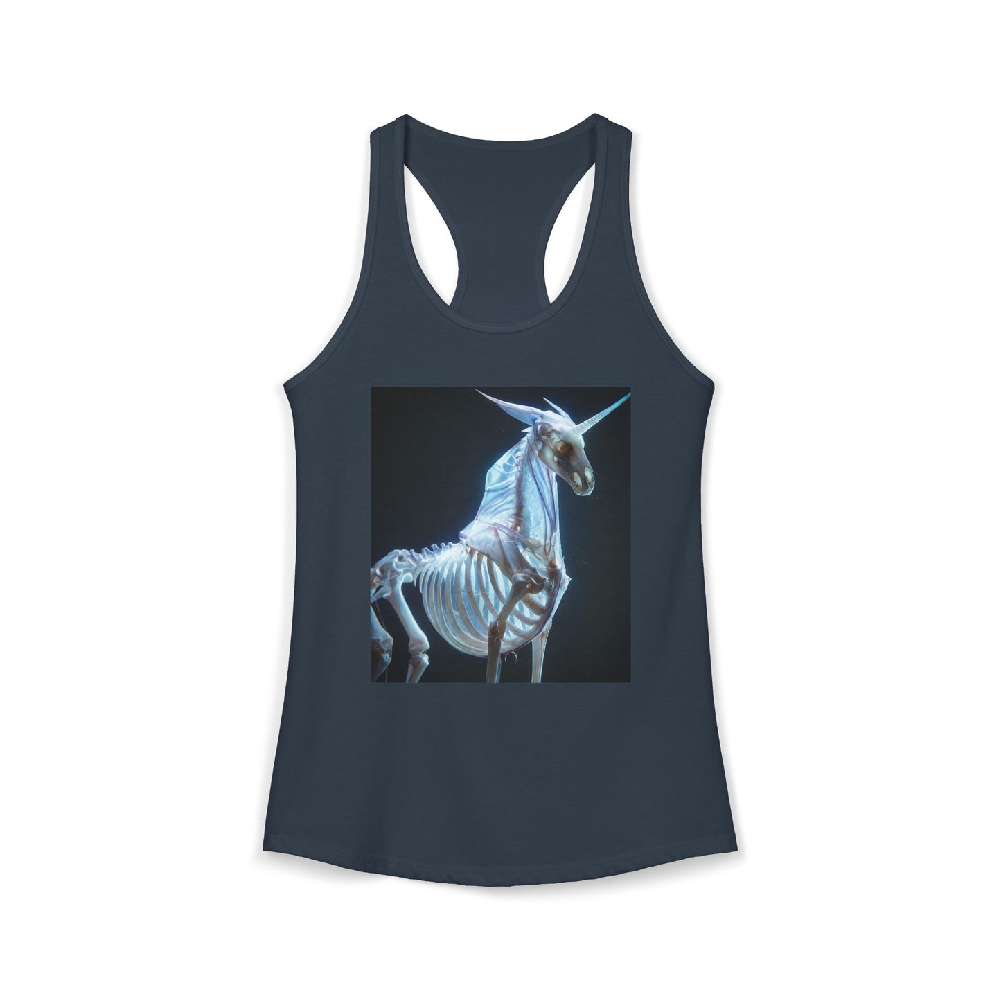 Ethereal Unicorn Skeleton Women's Ideal Racerback Tank – Bioluminescent X-Ray Anatomy