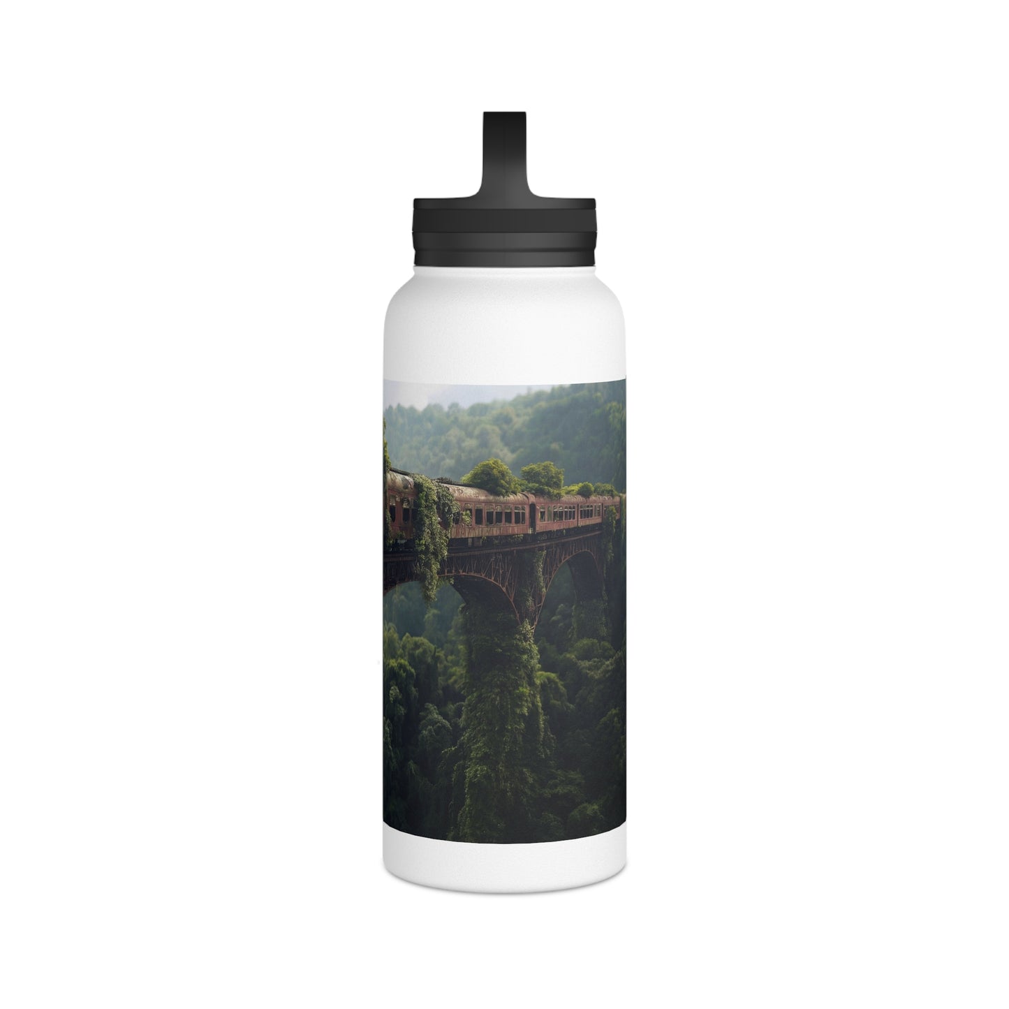 Overgrown Train Bridge Water Bottle – Verdant Ruin Dreamscape