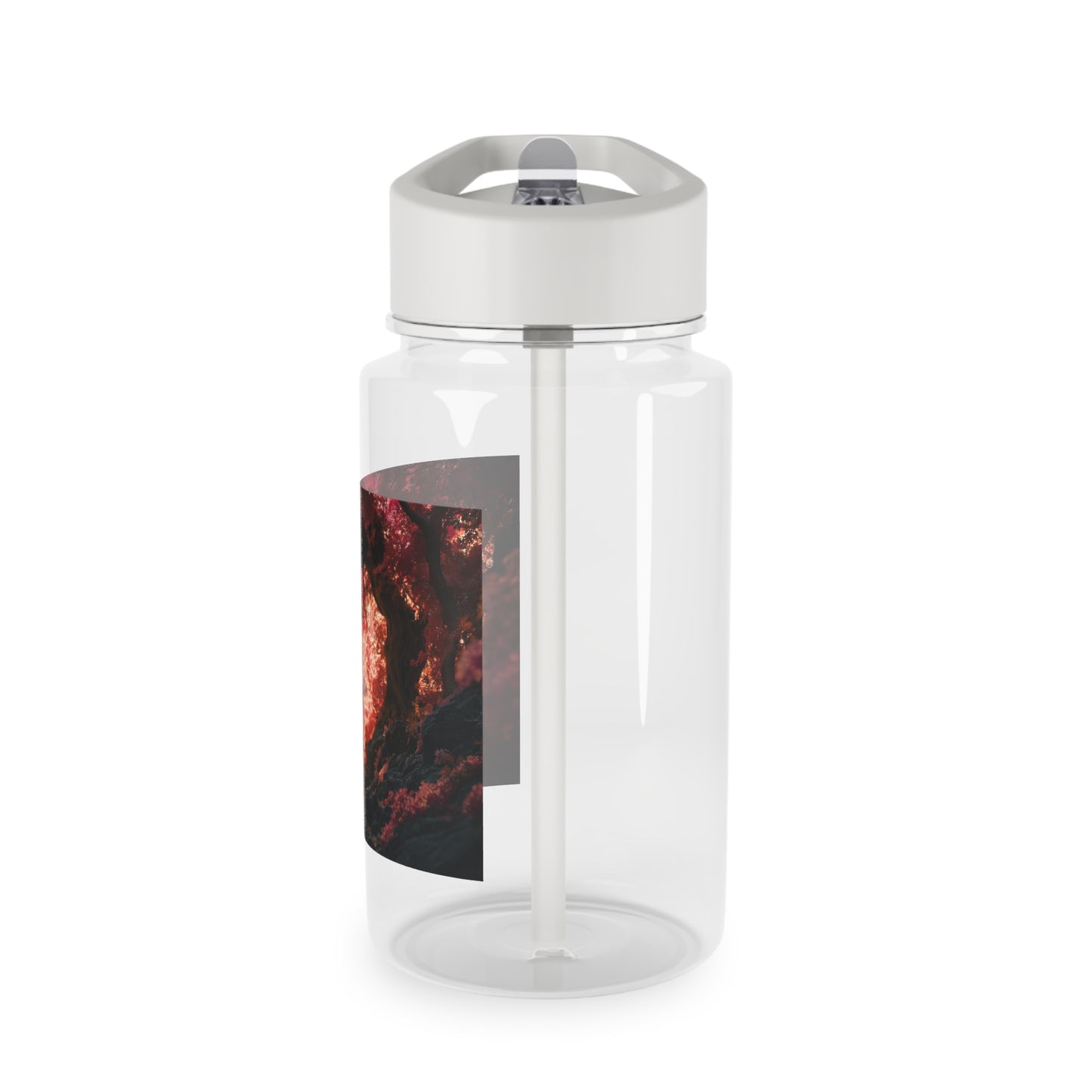 Heart-Shaped Forest Canopy Tritan Water Bottle – Crimson Glow Sanctuary