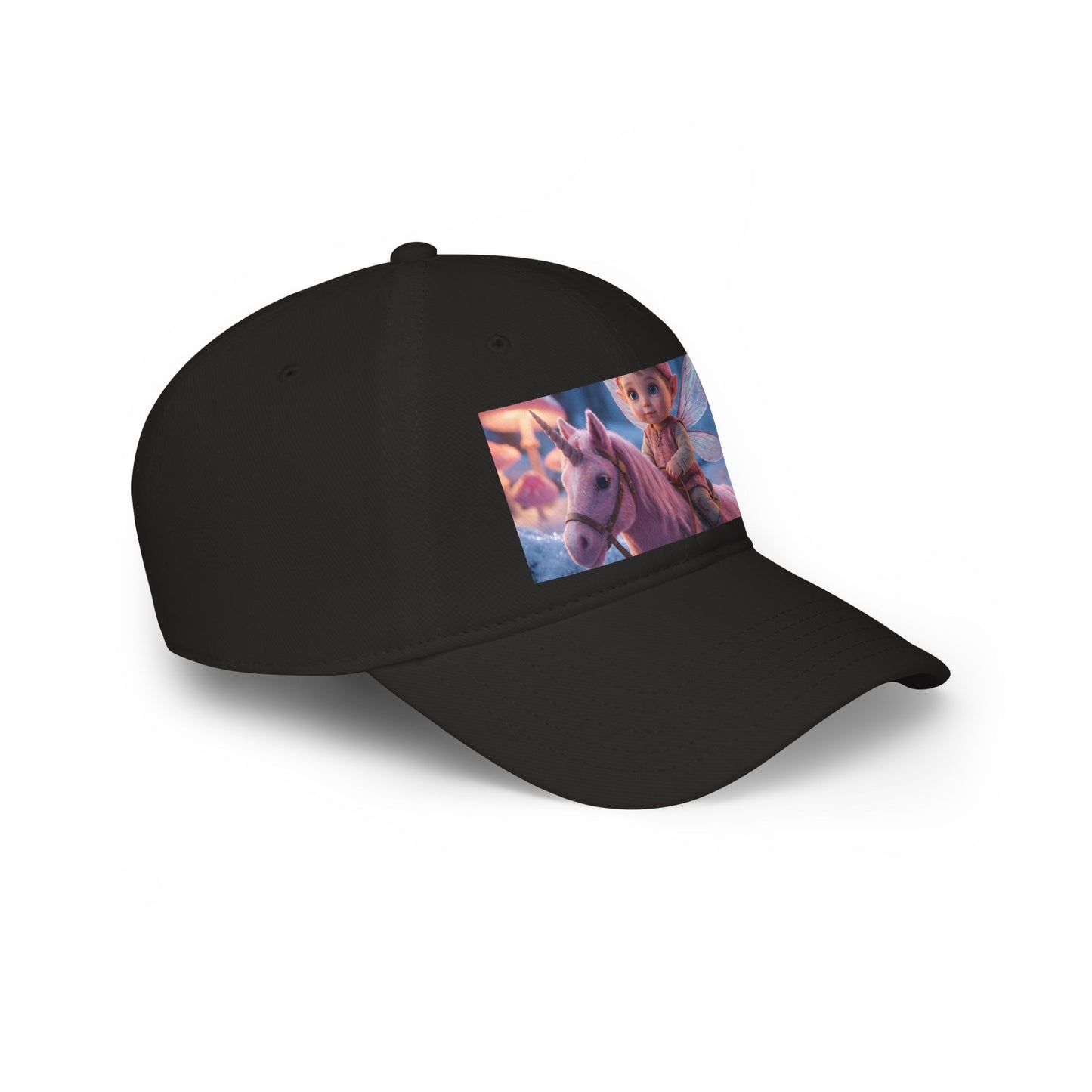 Pink Unicorn Fairy Rider Low Profile Baseball Cap – Winter Moss & Mushroom Forest