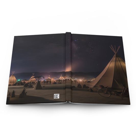 the esplanade at the burning man festival under the stars in the style of titian - Hardcover Journal Matte