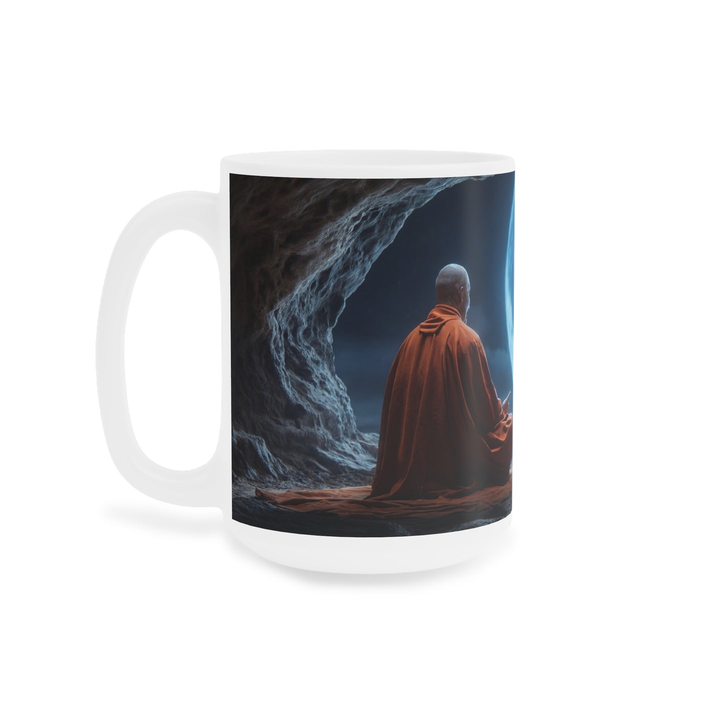 Moonlit Monk Ceramic Mugs (11oz\15oz\20oz) – Silent Reflection Beneath the Celestial Disc