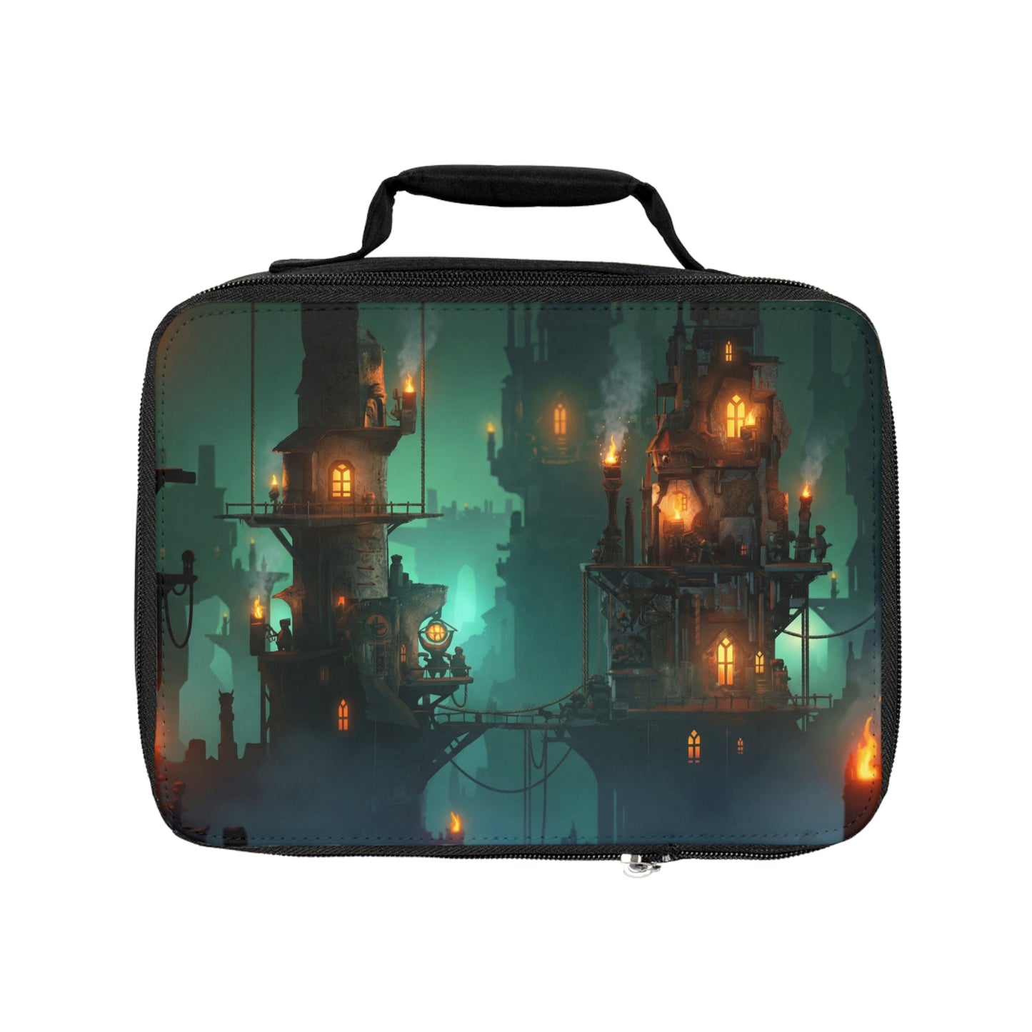 Floating City at Dusk Lunch Bag – Emberlit Towers Through Mist