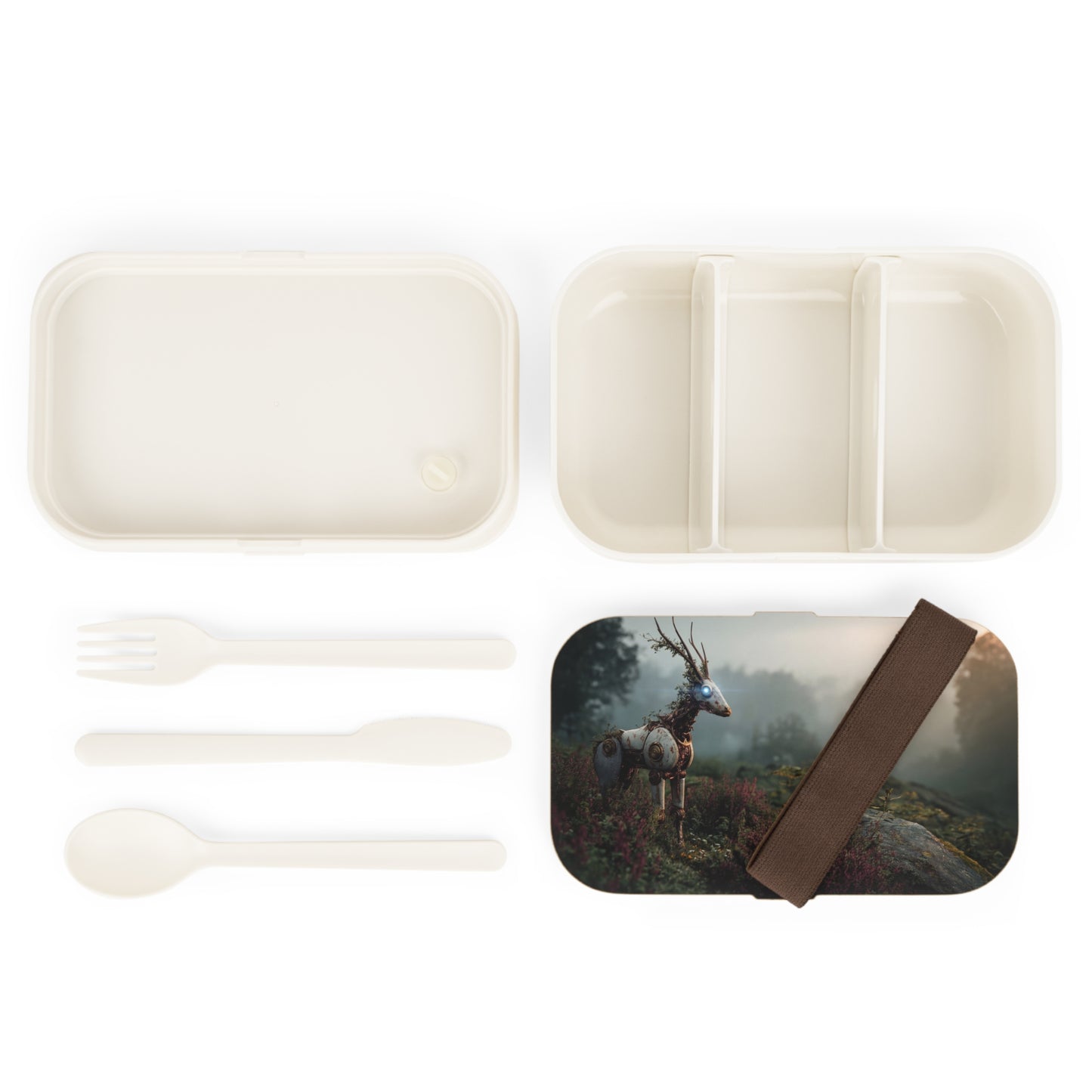 Cybernetic Stag Bento Lunch Box – Glowing Eye in the Misty Glen