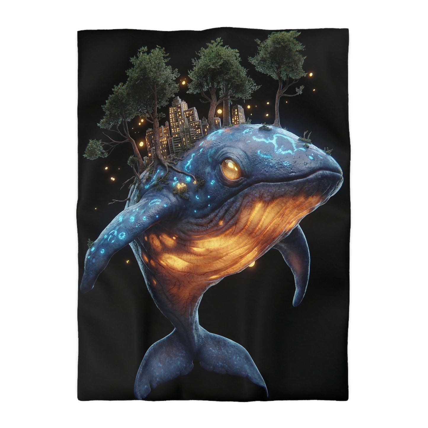 Bioluminescent Whale Sanctuary Duvet Cover – Floating City on a Gentle Giant