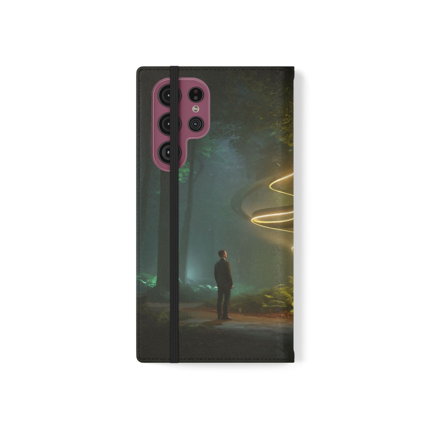 Luminous Spiral Forest Flip Cases – Golden Light Rings Mystery Scene