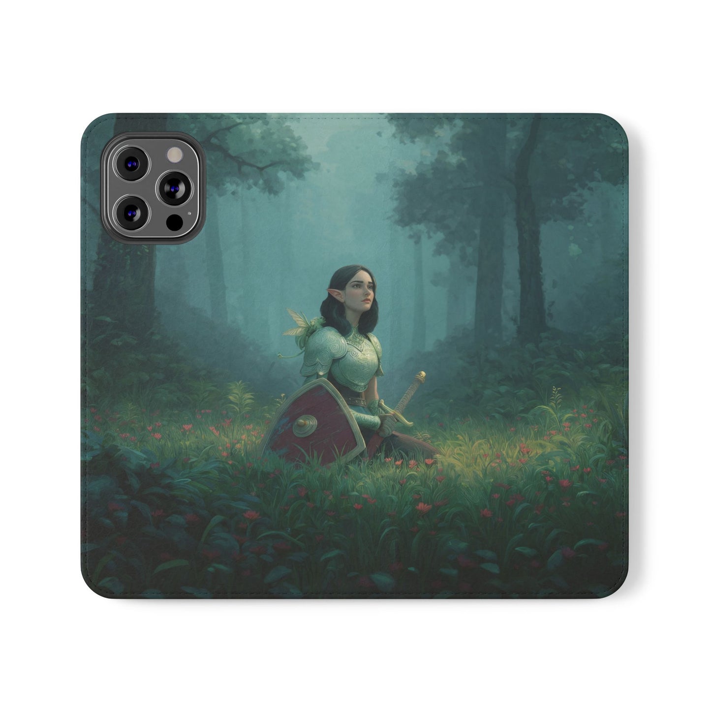 Woodland Sentinel Flip Cases – Green Knight in Misty Grove