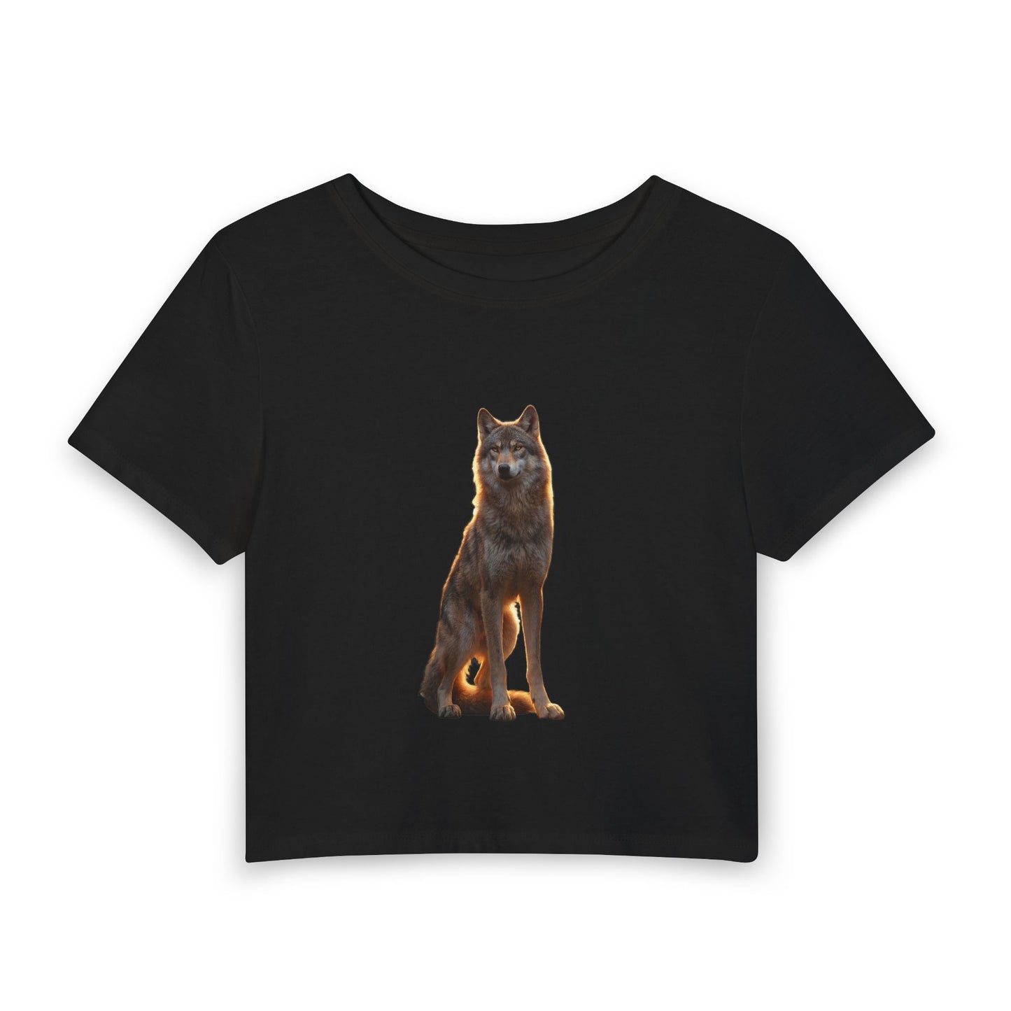 Golden Hour Wolf Women's Baby Tee – Amber Light Sentinel Silhouette