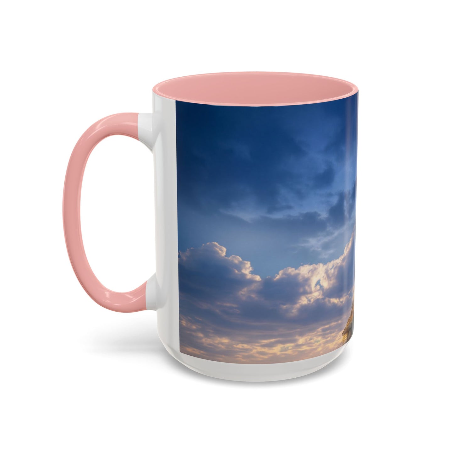 Skyborne Lighthouse Accent Coffee Mug (11, 15oz) – Floating Beacon at Dusk