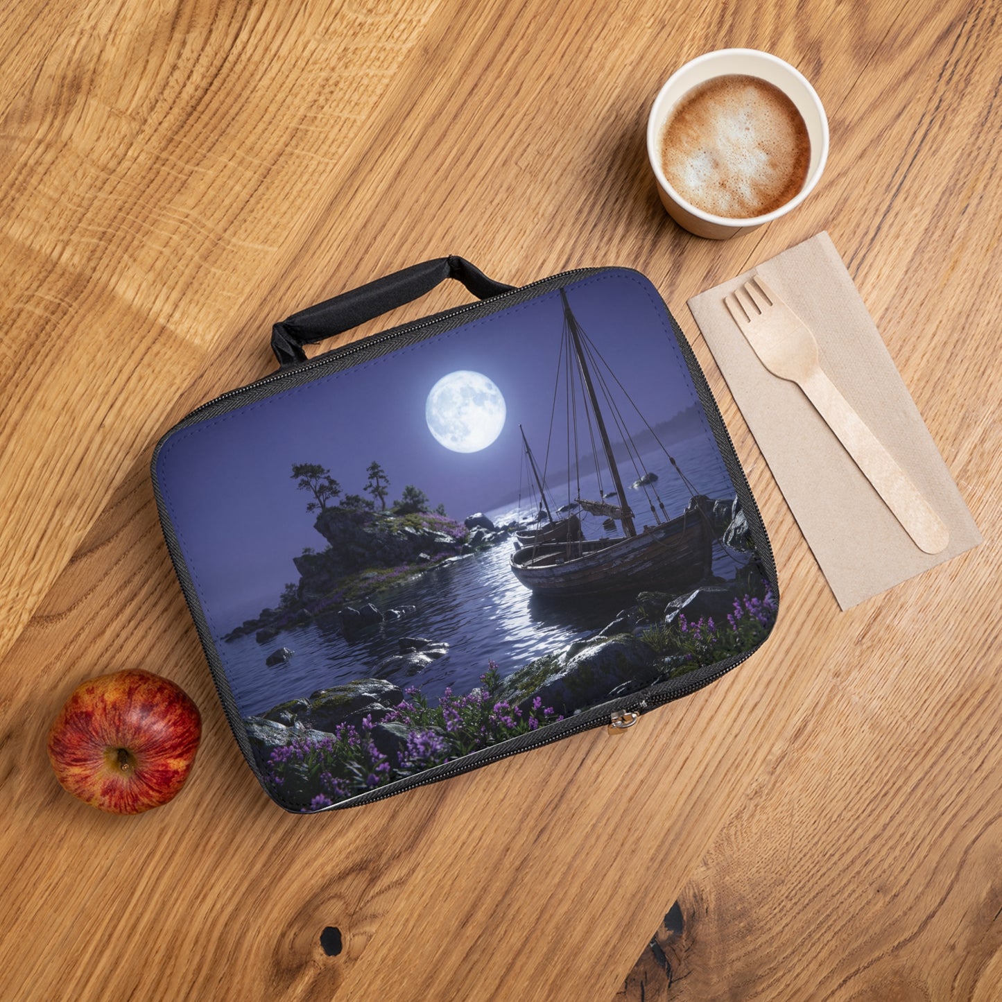 Moonlit Harbor Boats Lunch Bag – Whispering Waterscape for Quiet Days