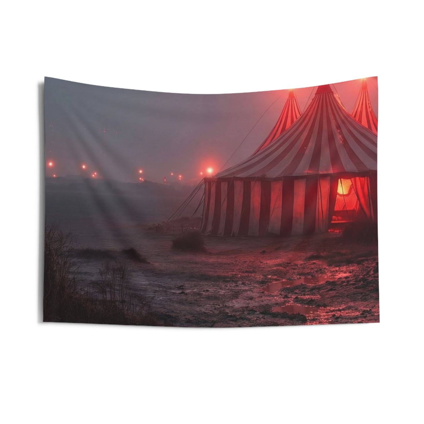 Crimson Circus Tent Indoor Wall Tapestries – Midnight Mirage on the Shoreline
