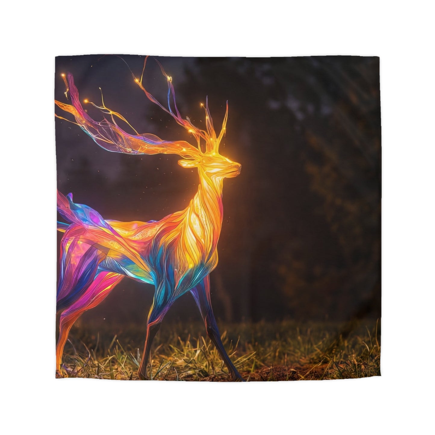 Chromatic Stag Microfiber Duvet Cover – Night Garden Luminescence