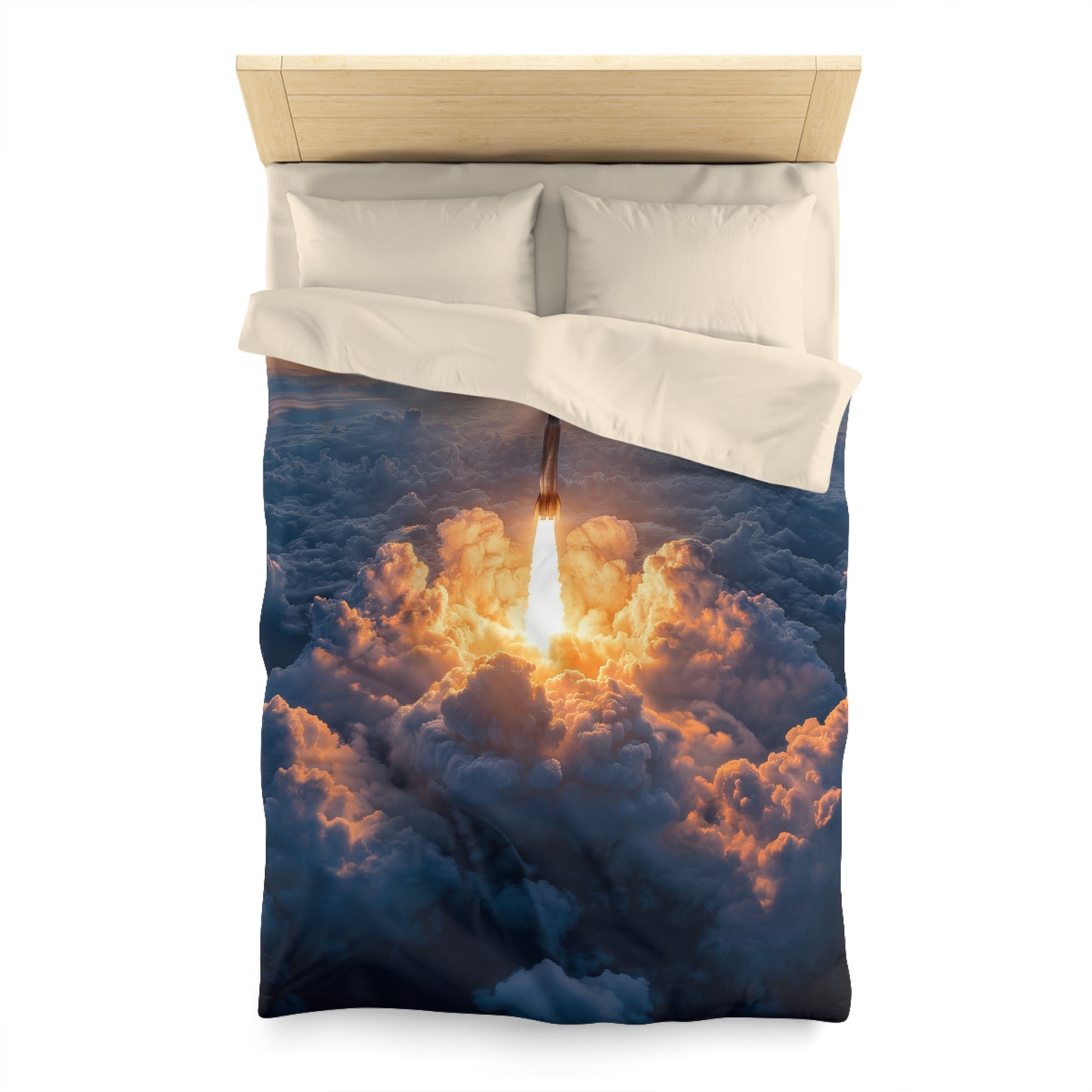 Rocket Sunrise Microfiber Duvet Cover – Piercing Through Clouds Toward Dawn