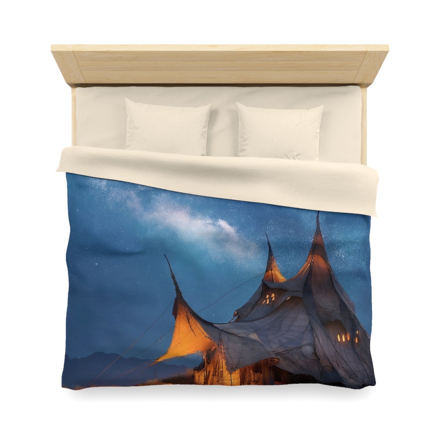 Starlit Nomad Tent Duvet Cover – Milky Way Sanctuary Under Open Skies