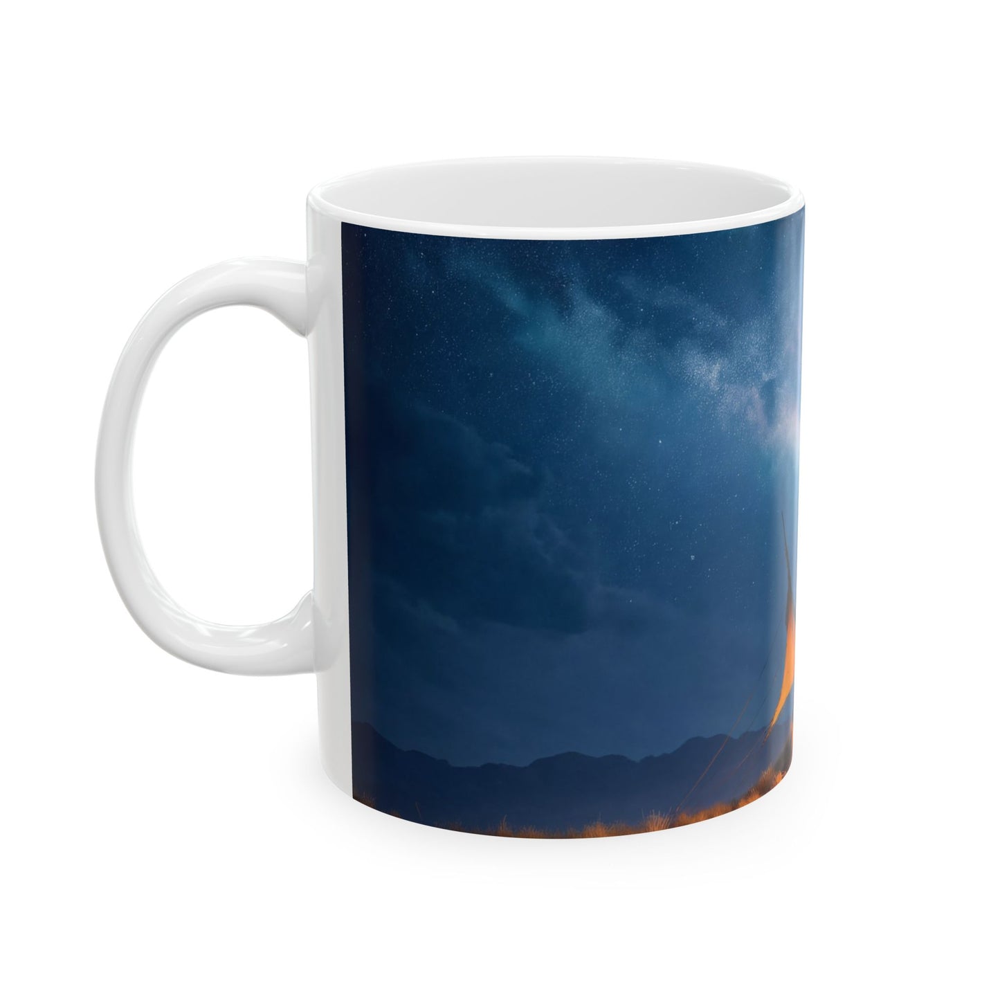 Starlit Nomad Tent Ceramic Mug – Milky Way Over Desert Haven