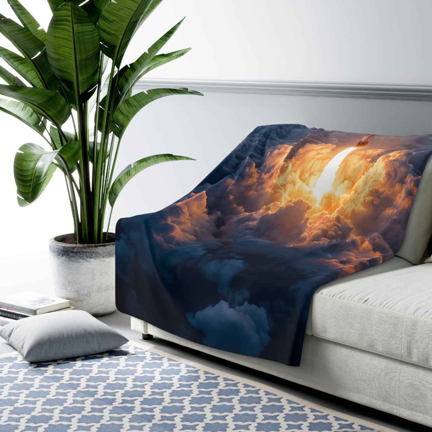 Solar Ascent Sherpa Fleece Blanket – Golden Dawn Rocket Launch Wrap