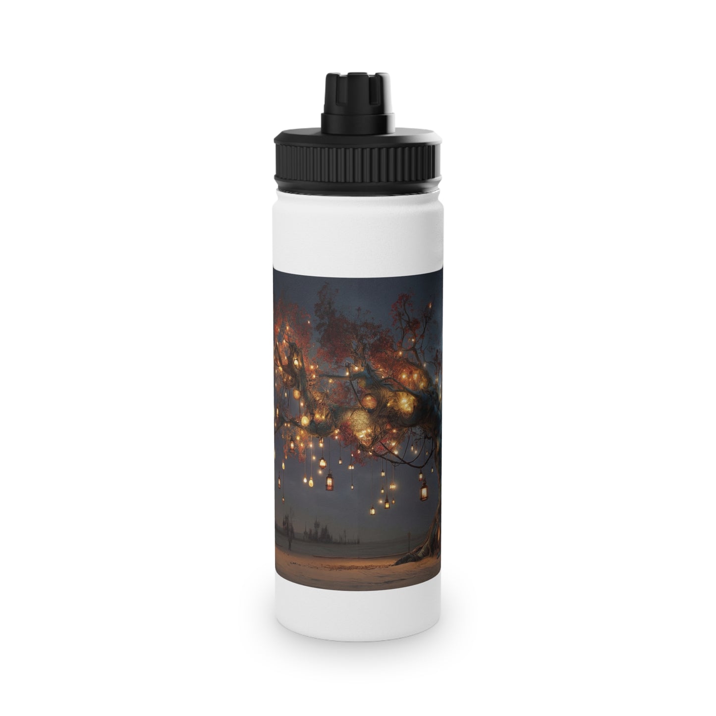 Luminescent Wishing Tree Stainless Steel Water Bottle, Sports Lid – Desert Night’s Warmth