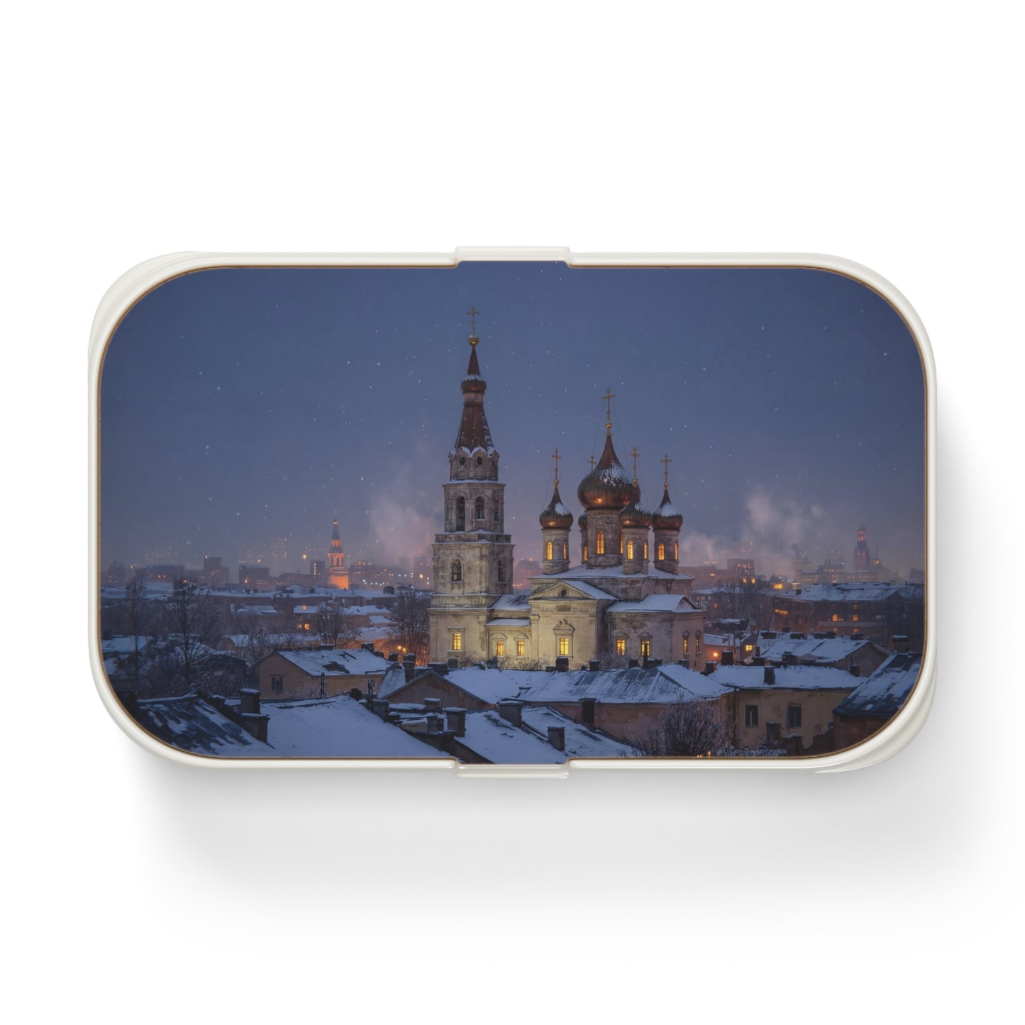 Winter Cathedral Bento Lunch Box – Snow-Kissed Night in the City