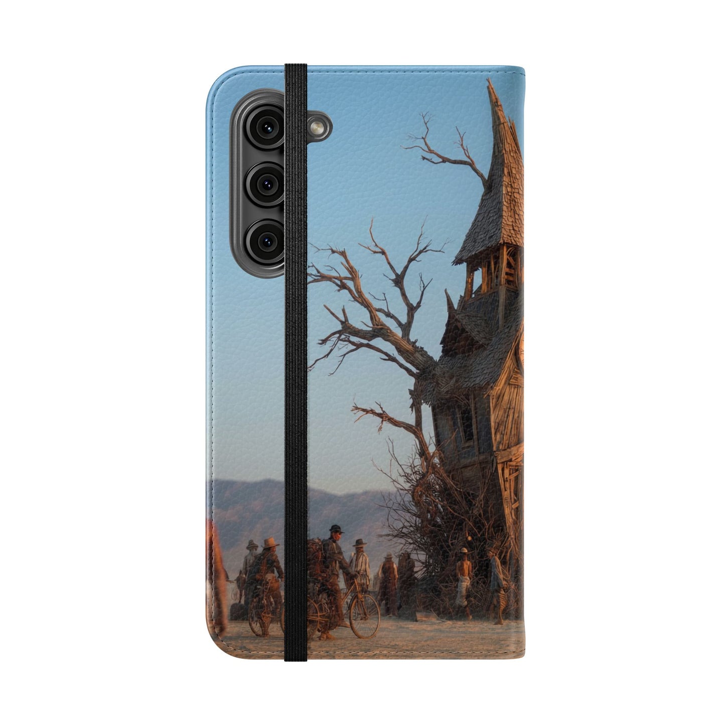 Clocktower Wanderers Flip Cases – Dusty Desert Sentinel Scene