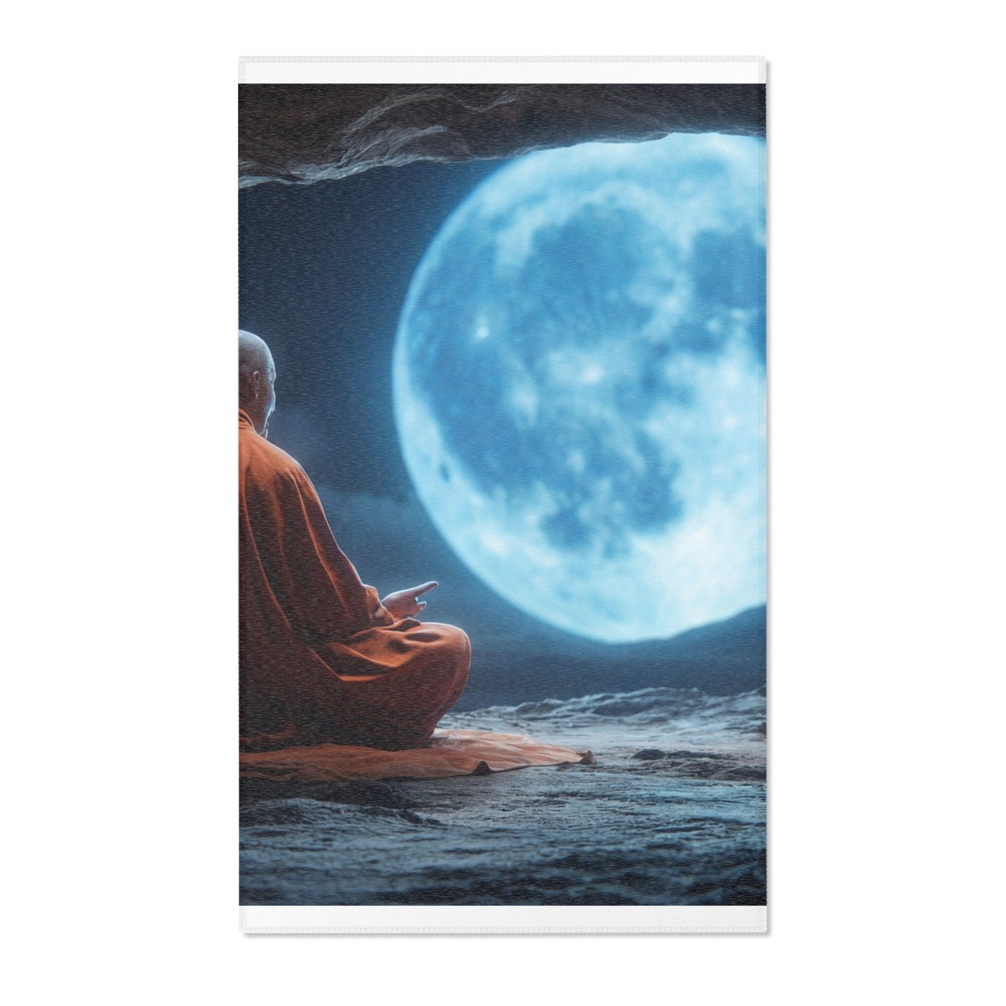 Moonlit Monk Meditation Rug – Serene Cave Sanctuary
