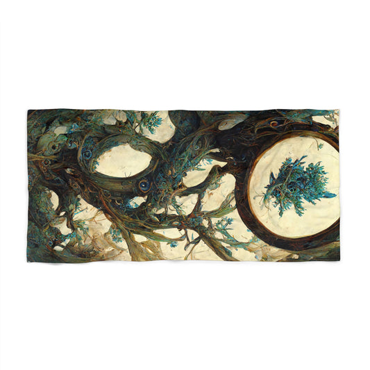 highly detailed ancient juniper, circle focus, circle - Beach Towel