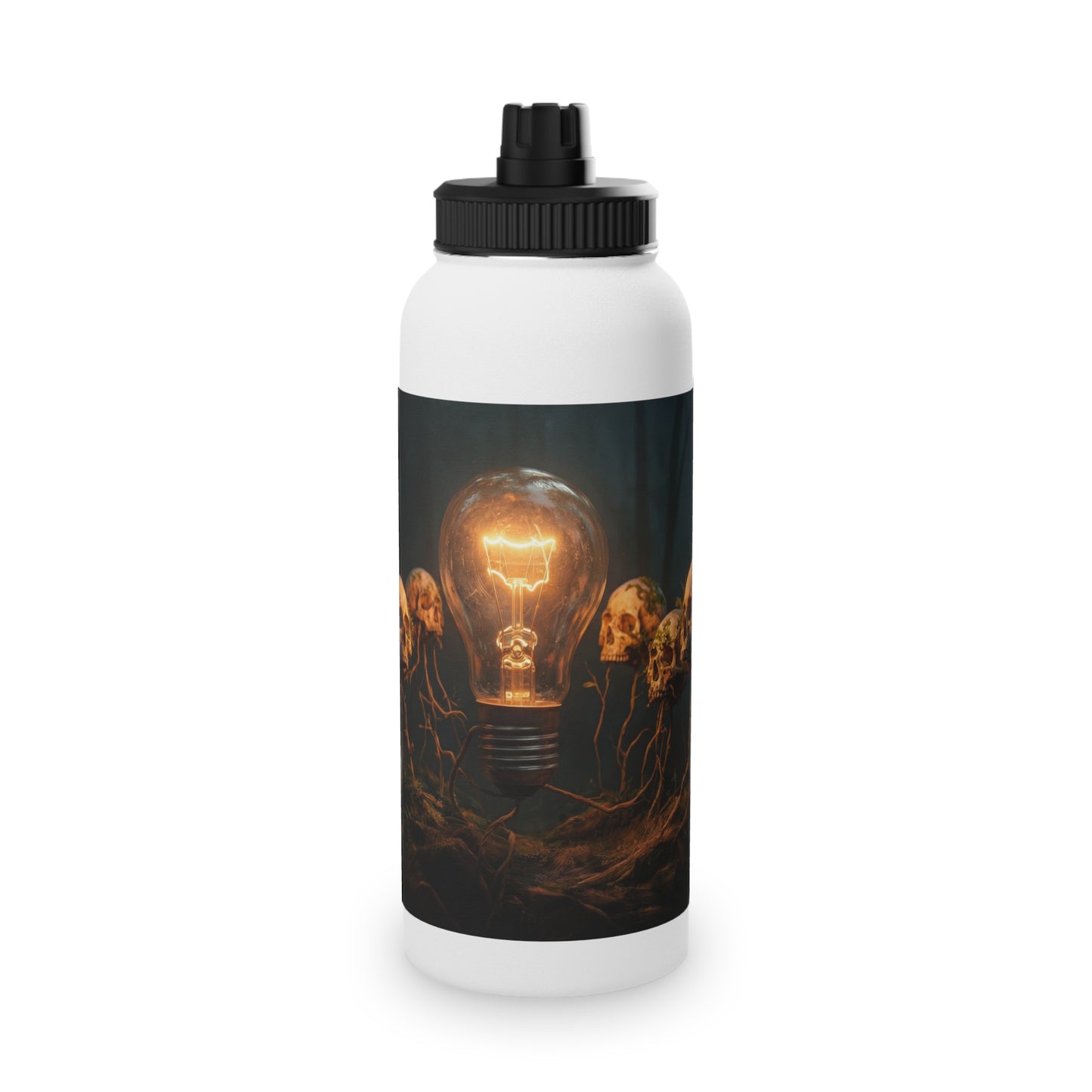 Illuminated Idea Lightbulb Stainless Steel Water Bottle, Sports Lid – Whispering Forest of Forgotten Minds