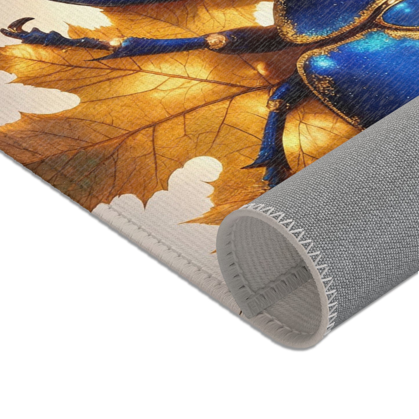 Celestial Beetle Area Rugs – Midnight Blue Starry Insect Amid Autumn Leaves