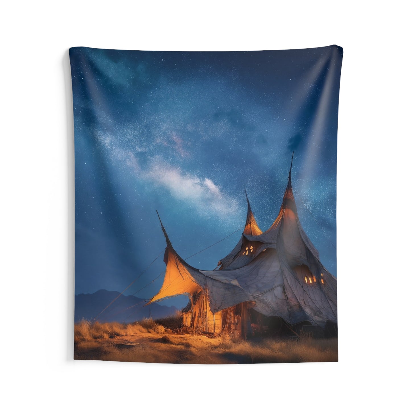 Starlit Nomad Tent Wall Tapestry – Milky Way Haven Under Open Skies