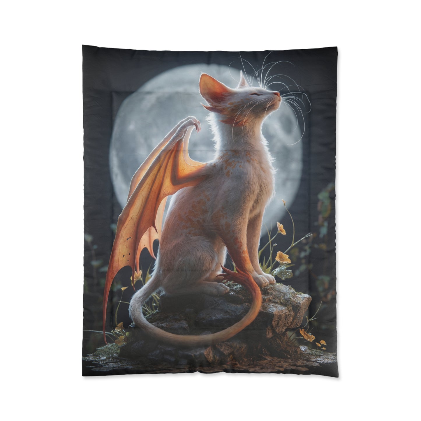 Moonlit Dragon Cat Comforter – Whispering Twilight Dreamscape