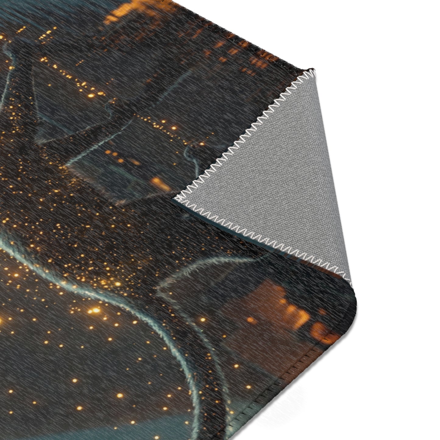 Starlit Cat in Pyramids Area Rug – Midnight Nile Guardian